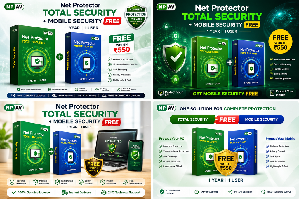 Net Protector Antivirus - Total Security 2026 | Windows PC/Laptop | 1 Year - 1 PC (Email Delivery only No CD) 1 year  mobile antivirus free